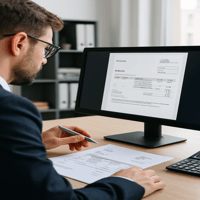 200×200 Professionnel consultant une facture électronique dans un bureau moderne